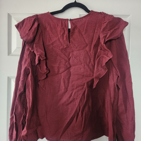 Madewell Deep Red Ruffle Blouse - Picture 2 of 4